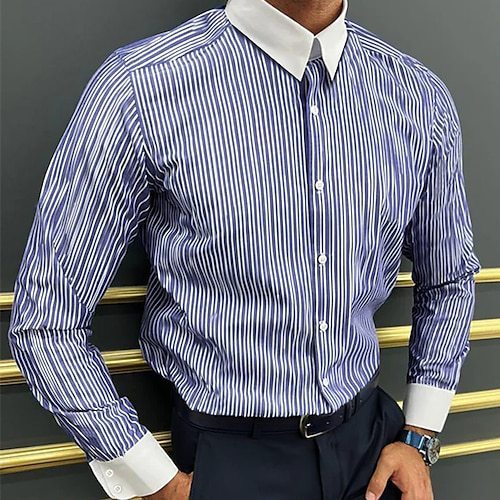 Men’s Long Sleeve Shirt Design Striped Business