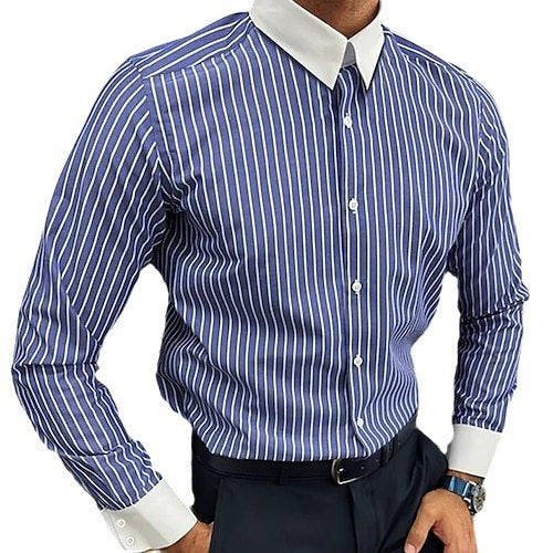 Men’s Long Sleeve Shirt Design Striped Business