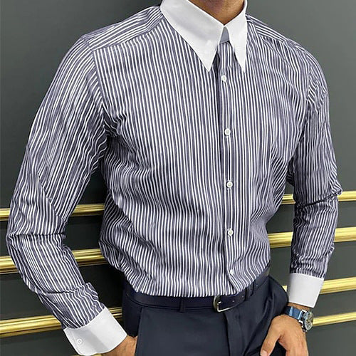 Men’s Long Sleeve Shirt Design Striped Business - G36P658 / S