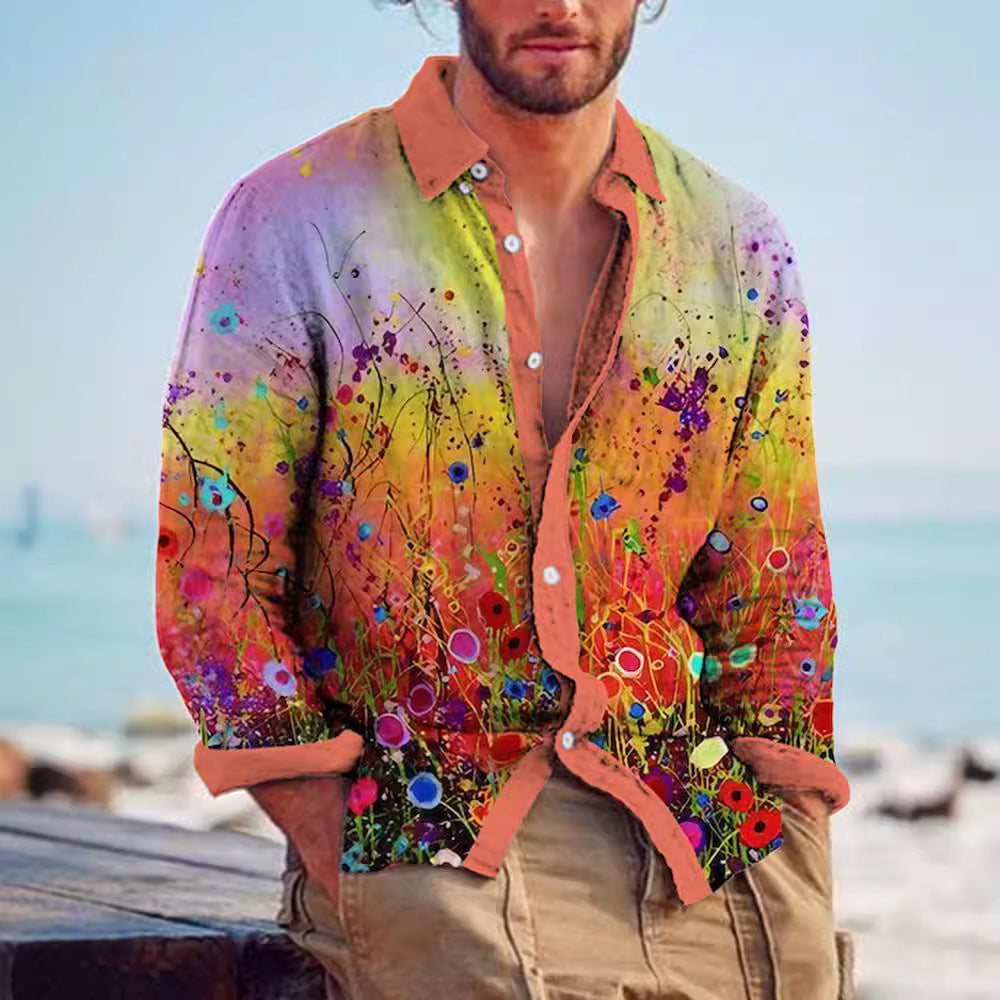 Color Matching Bamboo Linen Printed Men’s Shirt
