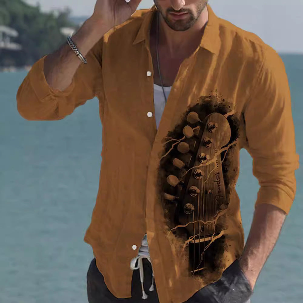 Color Matching Bamboo Linen Printed Men’s Shirt