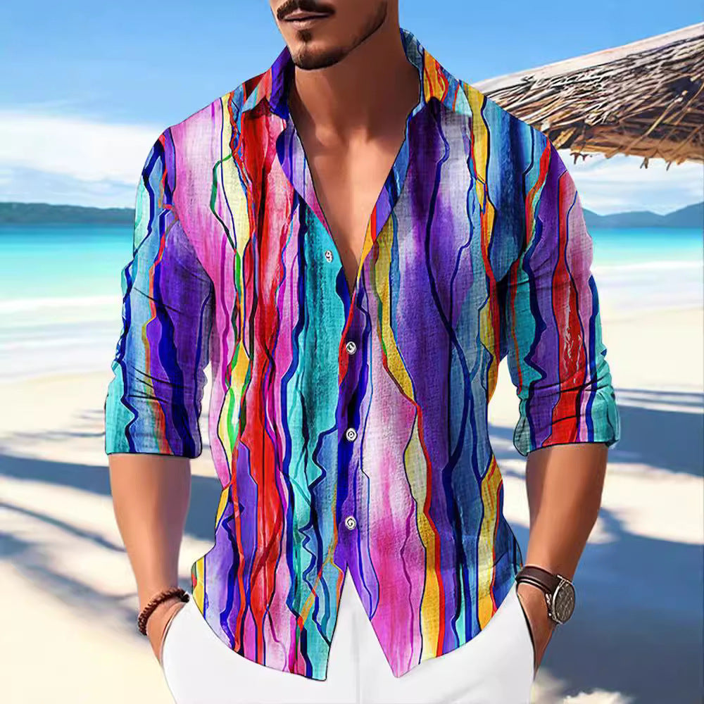 Color Matching Bamboo Linen Printed Men’s Shirt