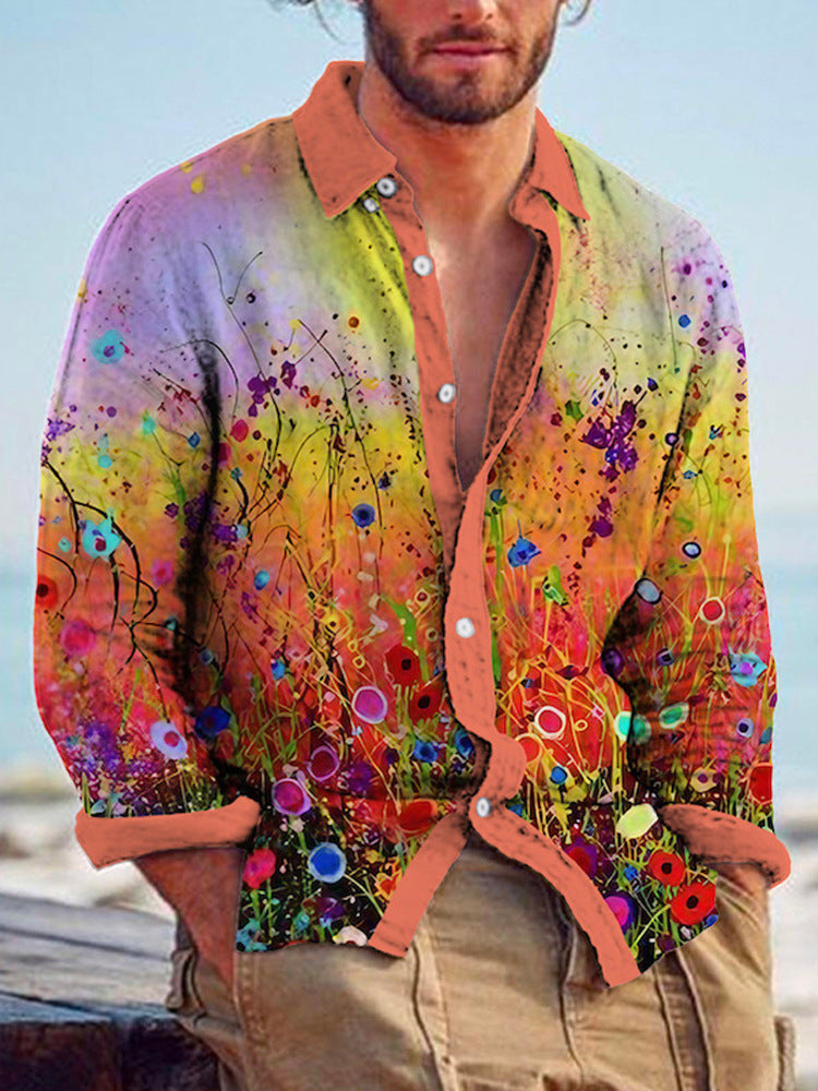 Color Matching Bamboo Linen Printed Men’s Shirt - ZJMCS50S9593204 / S