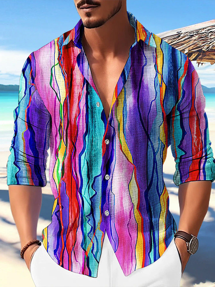 Color Matching Bamboo Linen Printed Men’s Shirt - ZJMCS51S9625567 / S