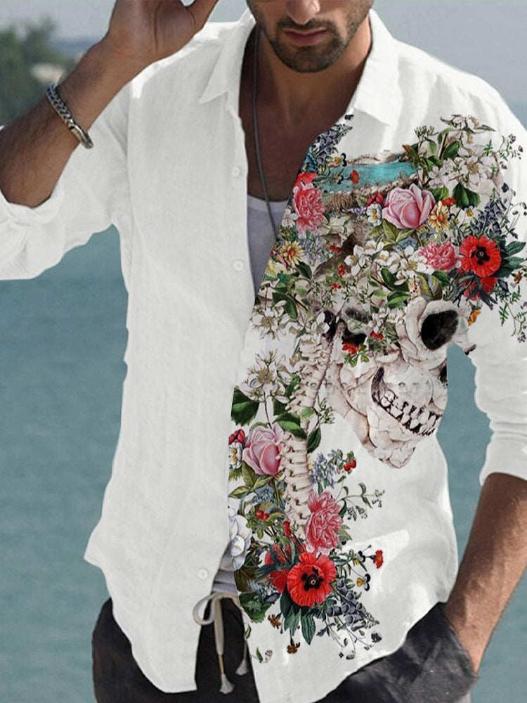 Color Matching Bamboo Linen Printed Men’s Shirt - ZJMCS52S8945518 / S