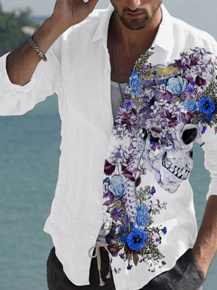Color Matching Bamboo Linen Printed Men’s Shirt - ZJMCS53S8945518 / S