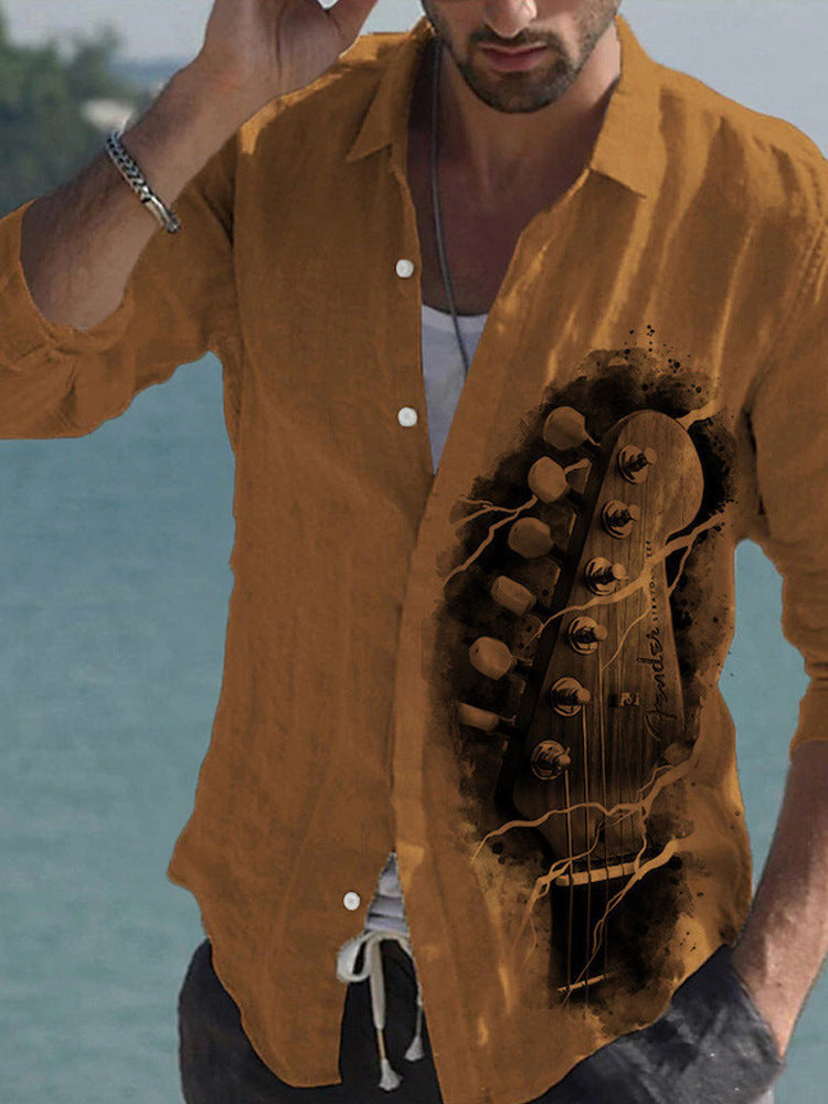 Color Matching Bamboo Linen Printed Men’s Shirt - ZJMCS54S9585622 / S