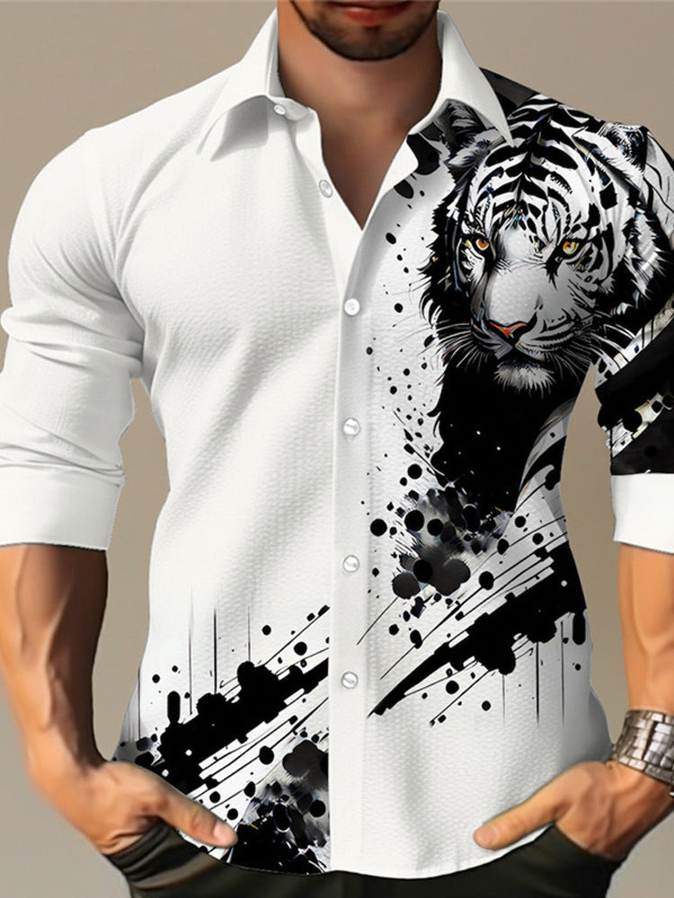 Color Matching Bamboo Linen Printed Men’s Shirt - ZJMCS55S9651878 / S