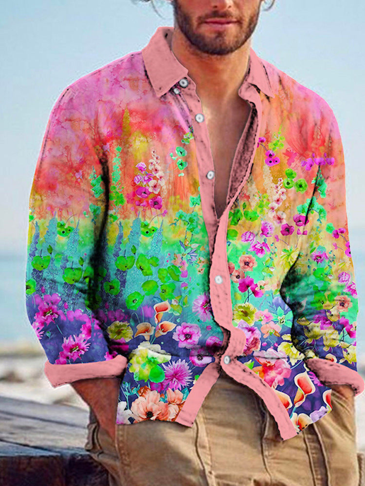 Color Matching Bamboo Linen Printed Men’s Shirt - ZJMCS57S9593249 / S