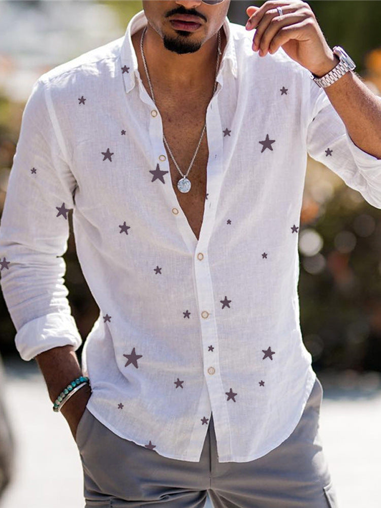 Color Matching Bamboo Linen Printed Men’s Shirt - ZJMCS58S9593261 / S