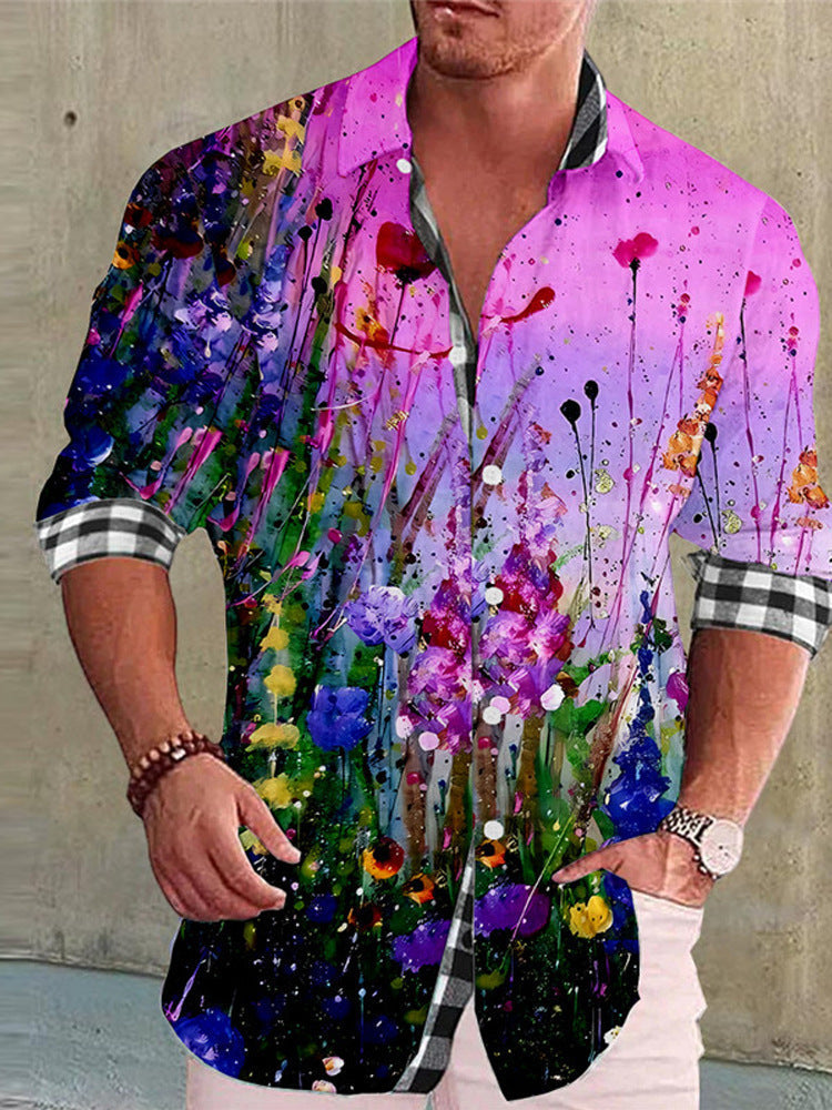 Color Matching Bamboo Linen Printed Men’s Shirt - ZJMCS59S9597764 / S