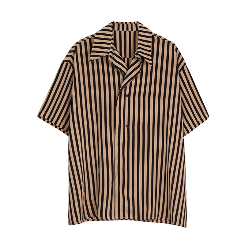Men’s Slanted Placket Striped Lapel Shirt - Coffee / M
