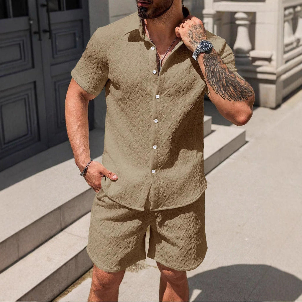 Men’s Shirt Casual Loose Short Sleeves Shorts - Khaki / S