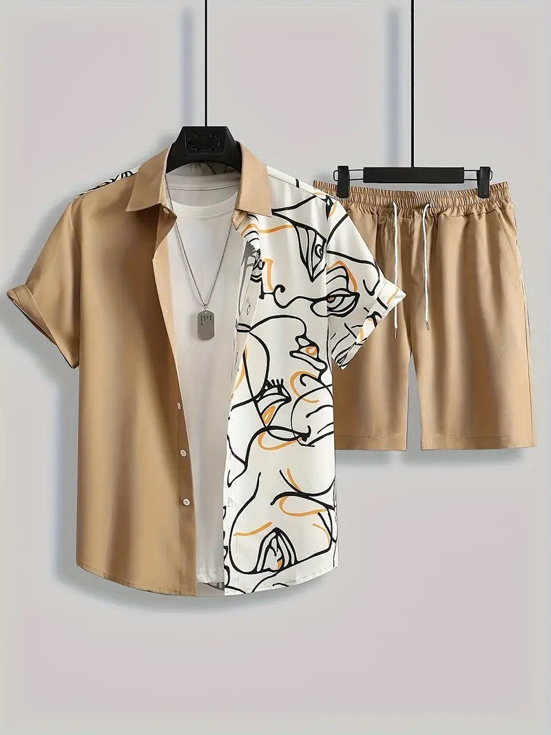 Fashion Trend Animal Pattern Casual Short Sleeve Shirt Shorts Suit - MB1MA04RQ250226T011 / S