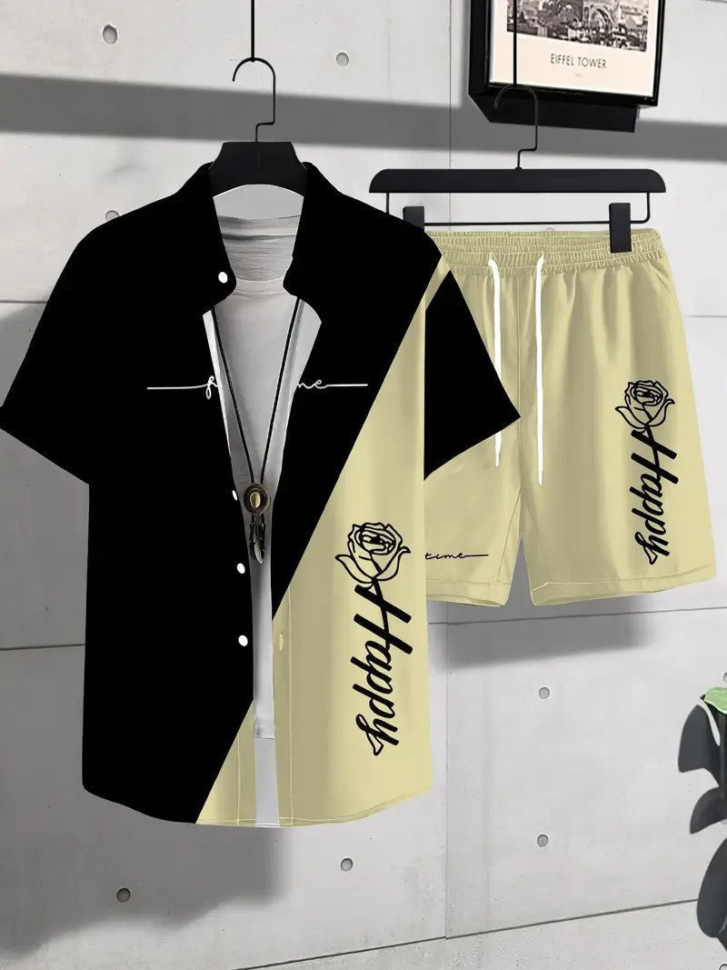 Fashion Trend Animal Pattern Casual Short Sleeve Shirt Shorts Suit - MB1MA04RQ250226T012 / S