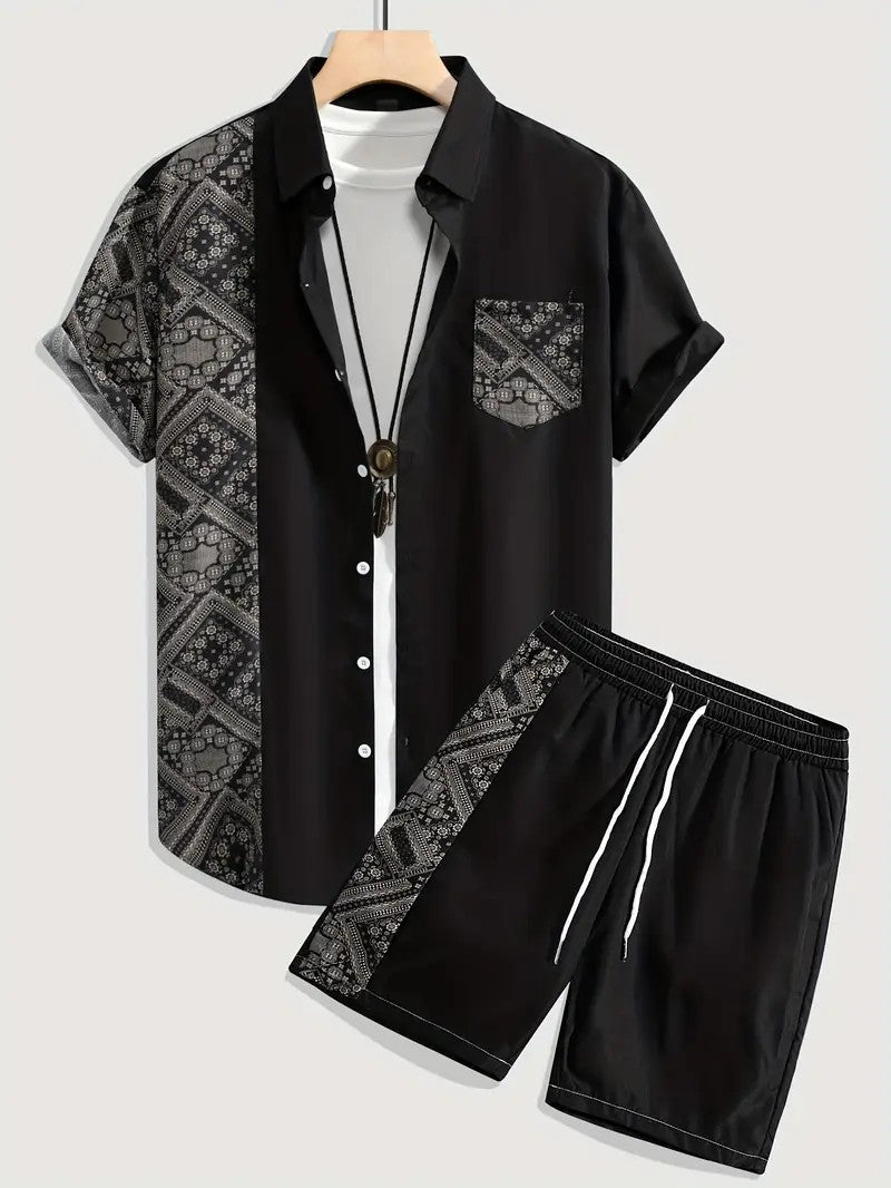 Fashion Trend Animal Pattern Casual Short Sleeve Shirt Shorts Suit - MB1MA04RQ250226T014 / S