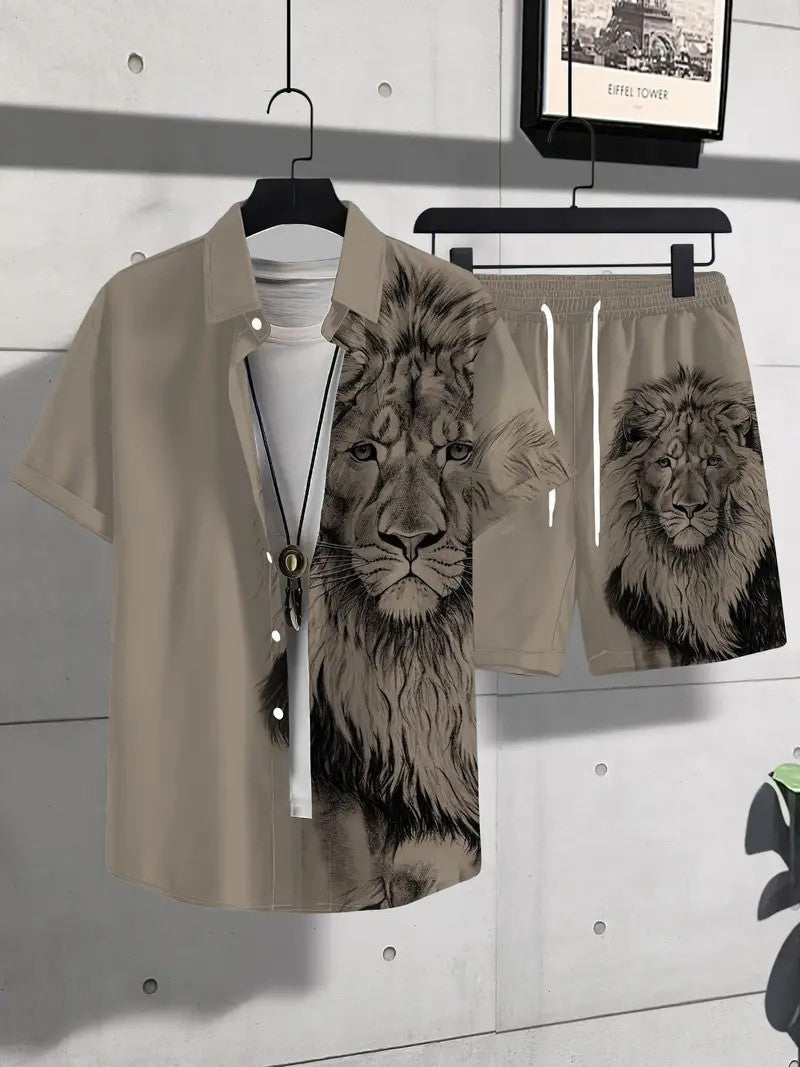 Fashion Trend Animal Pattern Casual Short Sleeve Shirt Shorts Suit - MB1MA04RQ250226T015 / S
