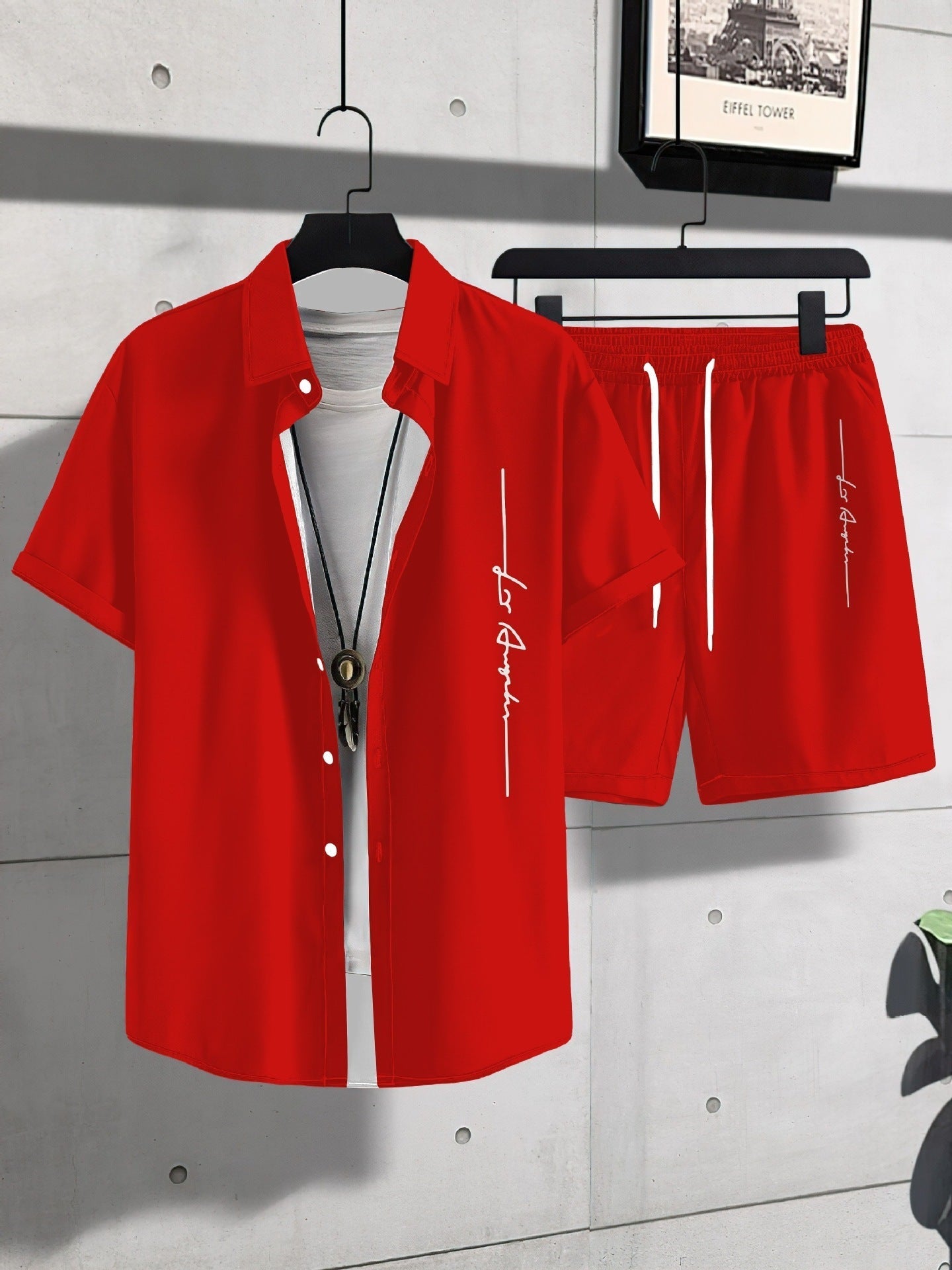 Fashion Trend Animal Pattern Casual Short Sleeve Shirt Shorts Suit - MB1MA04RQ250226T021 / S