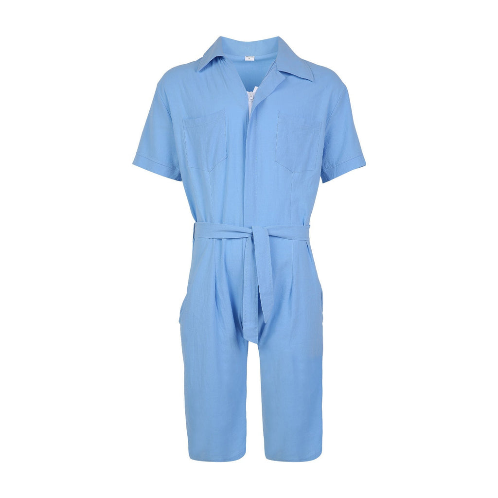 Casual Sports Jumpsuit Suit Men’s Loose Short Sleeve T-shirt Shorts Set Suit - Blue / M
