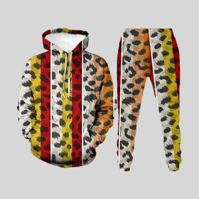 Men’s 3d Digital Printing Loose Pullover Sweater Trousers Suit