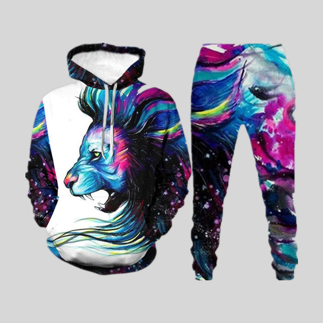 Men’s 3d Digital Printing Loose Pullover Sweater Trousers Suit - 8 Style / S