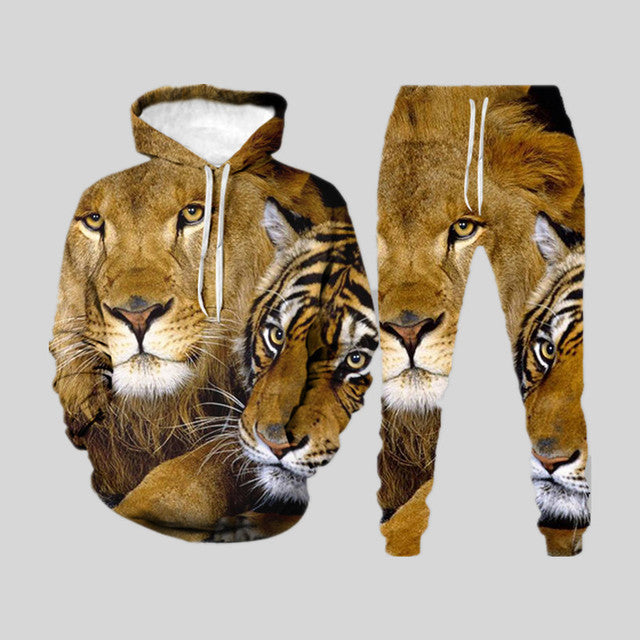 Men’s 3d Digital Printing Loose Pullover Sweater Trousers Suit