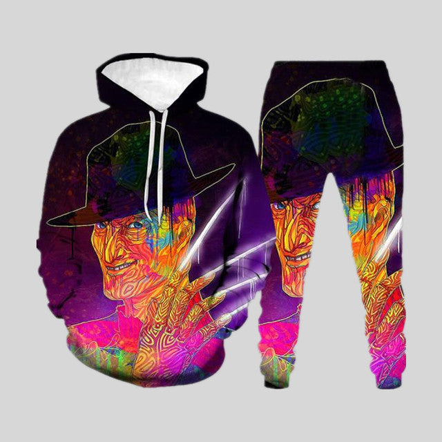 Men’s 3d Digital Printing Loose Pullover Sweater Trousers Suit