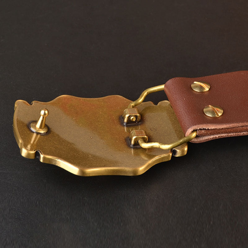 Men’s Copper Buckle Head Layer Cowhide Plate Buckle Smooth Buckle Belt