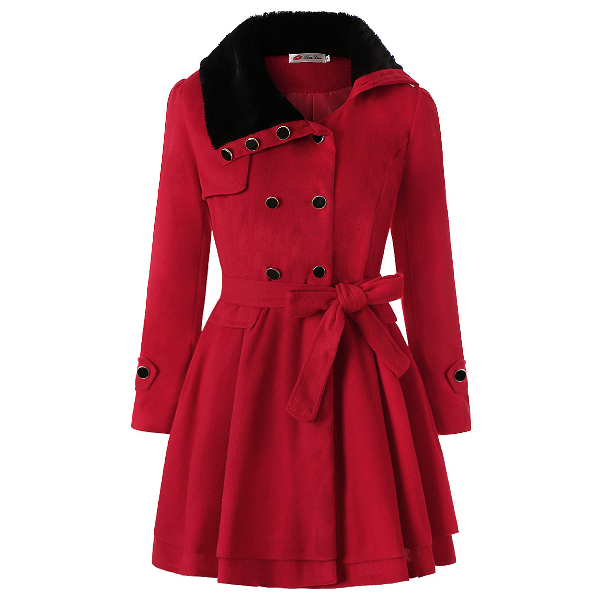 Women’s Clothing Slim-fit Mid-length Woolen Coat Double-breasted Padded Coat - Red / S