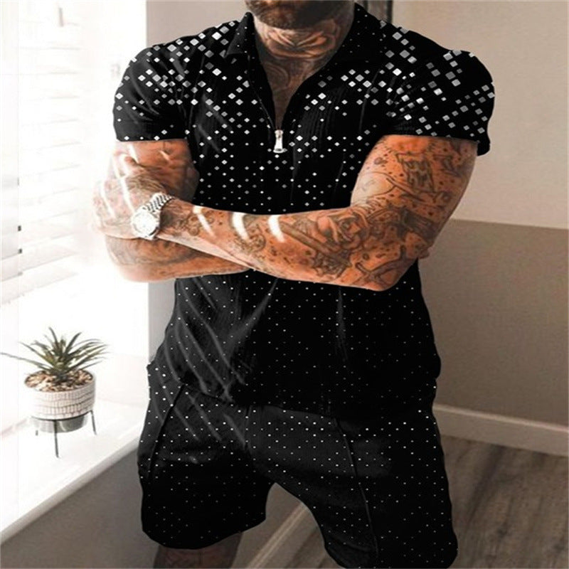 Men’s Lapel Zipper Casual Two-piece Suit - 4