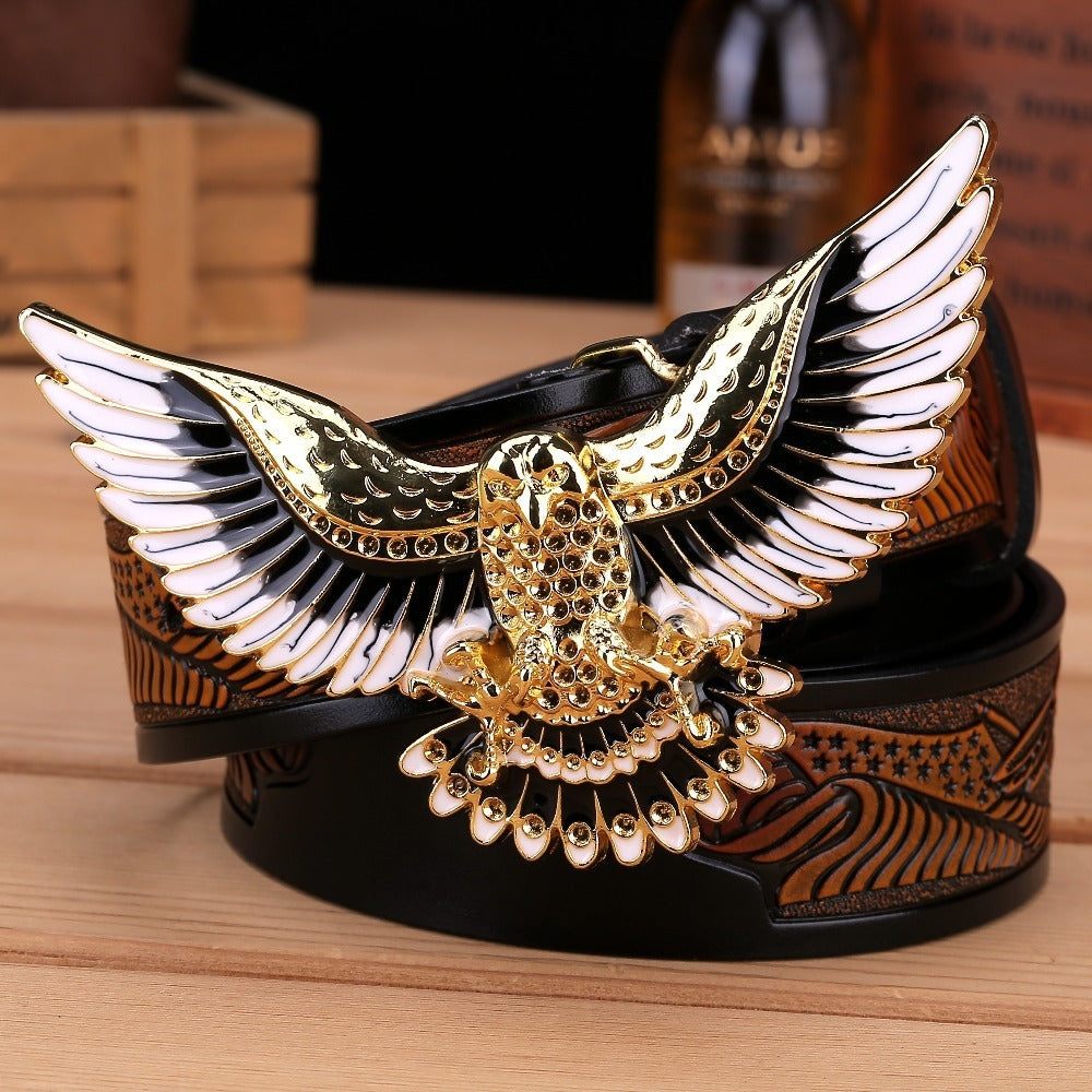 Western Men’s Leather Personality Belt - Gold yellow / 105cm