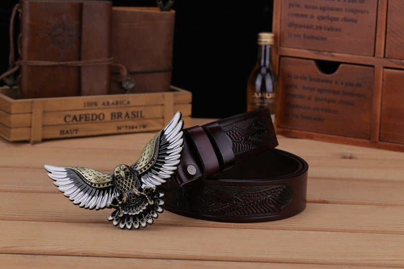 Western Men’s Leather Personality Belt - Green coffee / 105cm