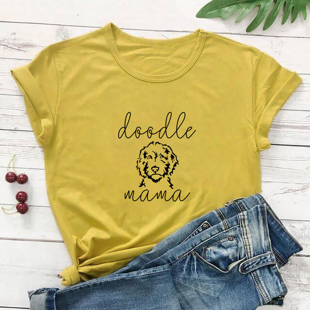 Letter Puppy Printed Short-sleeved Top - Ginger Yellow / S