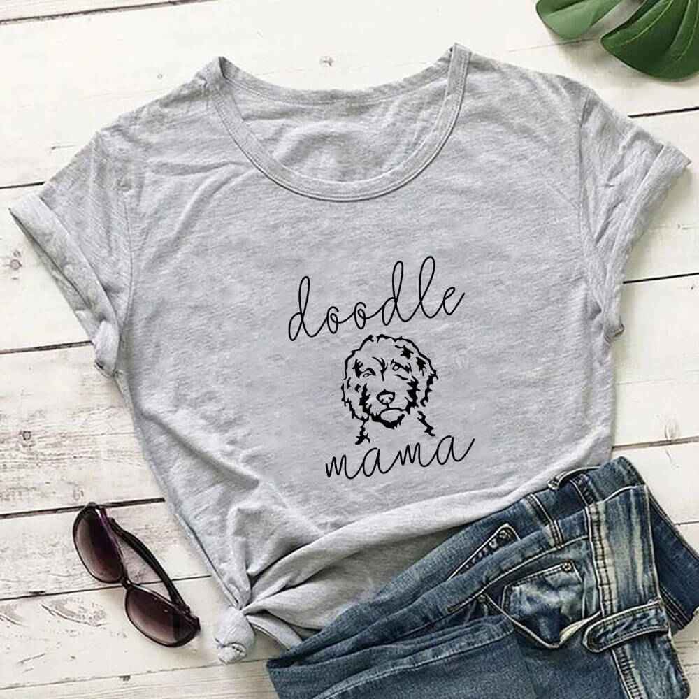 Letter Puppy Printed Short-sleeved Top - Gray / S