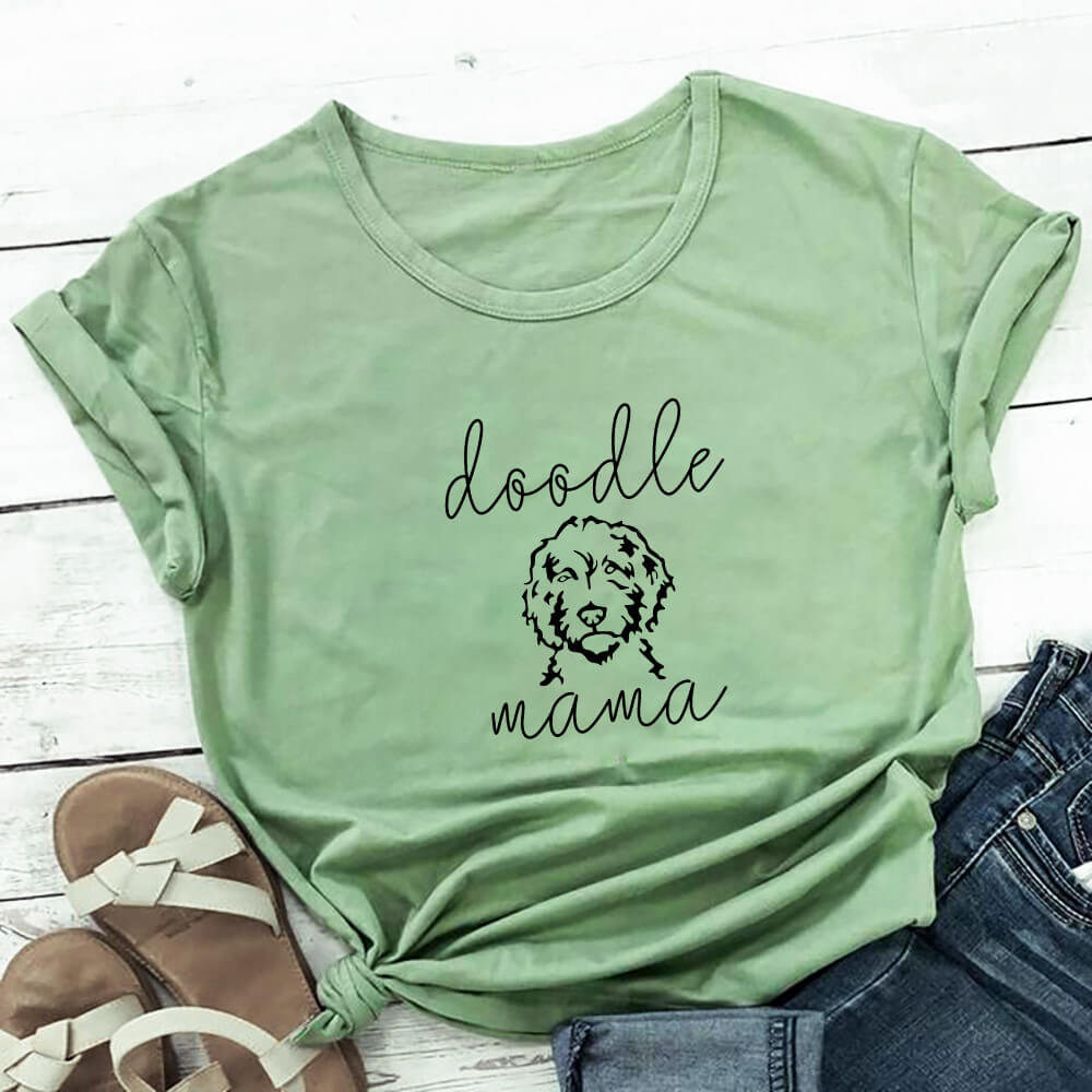 Letter Puppy Printed Short-sleeved Top - Olive Green / S