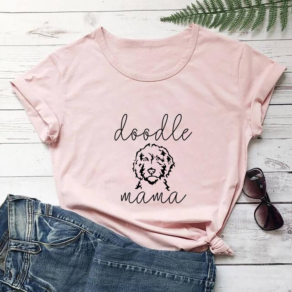 Letter Puppy Printed Short-sleeved Top - Peach / S