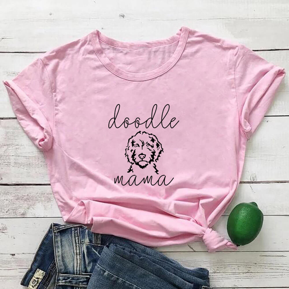 Letter Puppy Printed Short-sleeved Top - Pink / S