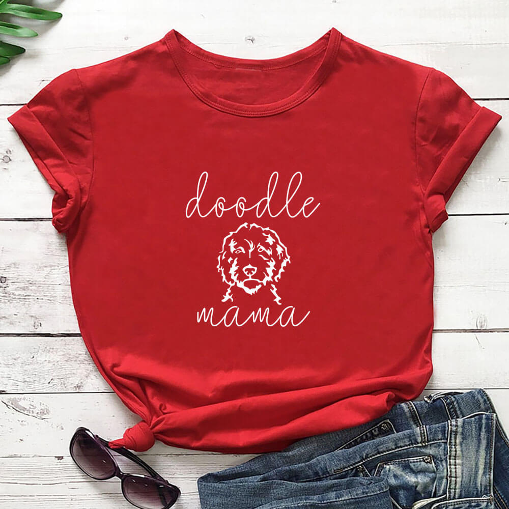 Letter Puppy Printed Short-sleeved Top - Red / S