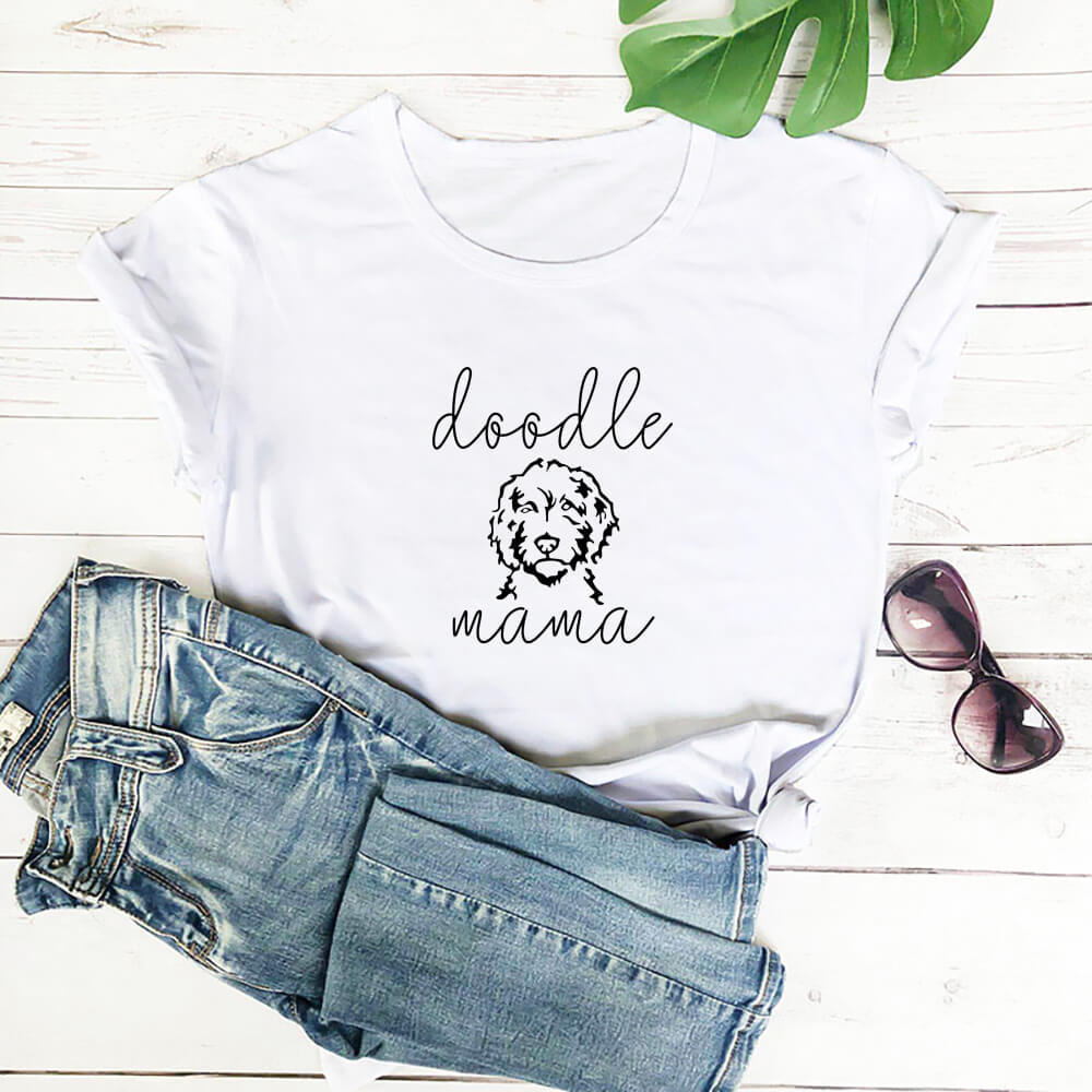 Letter Puppy Printed Short-sleeved Top - White / S