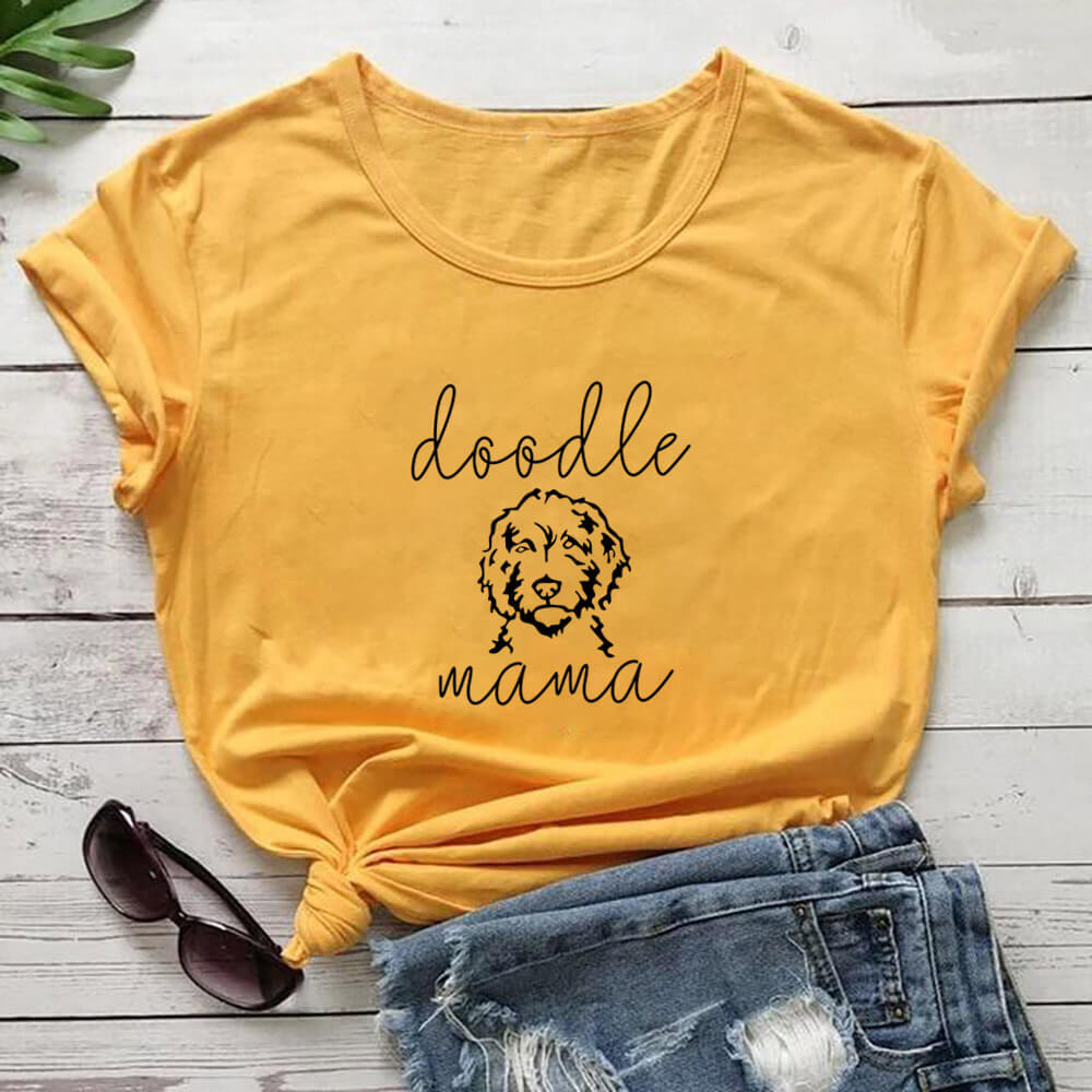 Letter Puppy Printed Short-sleeved Top - Yellow / S