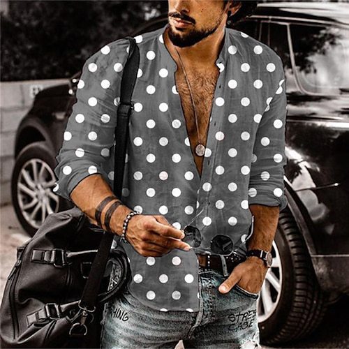 3D Polka-dot Loose-fitting Long Sleeve Printed Shirt - G36P171 / S