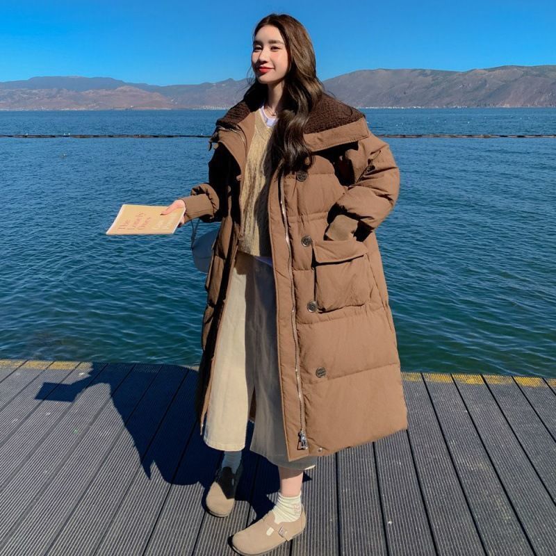 Below The Knee Korean Style Fashion Loose Cotton Coat - Khaki / XXL