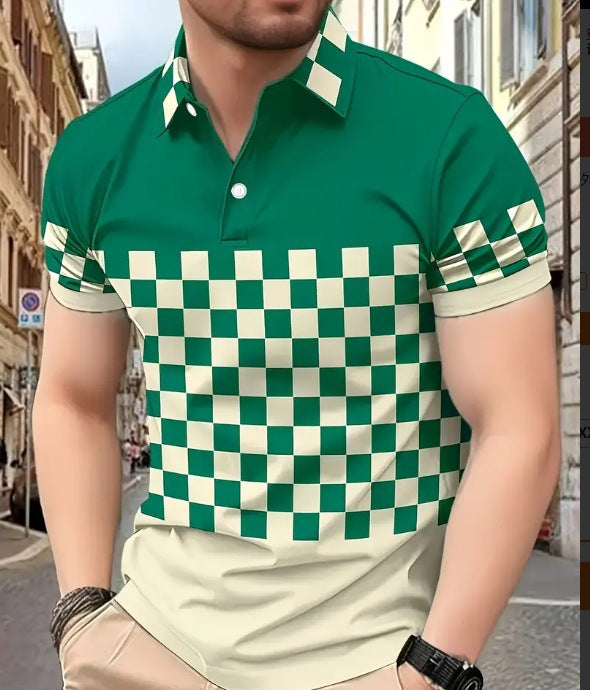 Men’s Printed Color Short-sleeved Lapel Shirt - 17 Models / S