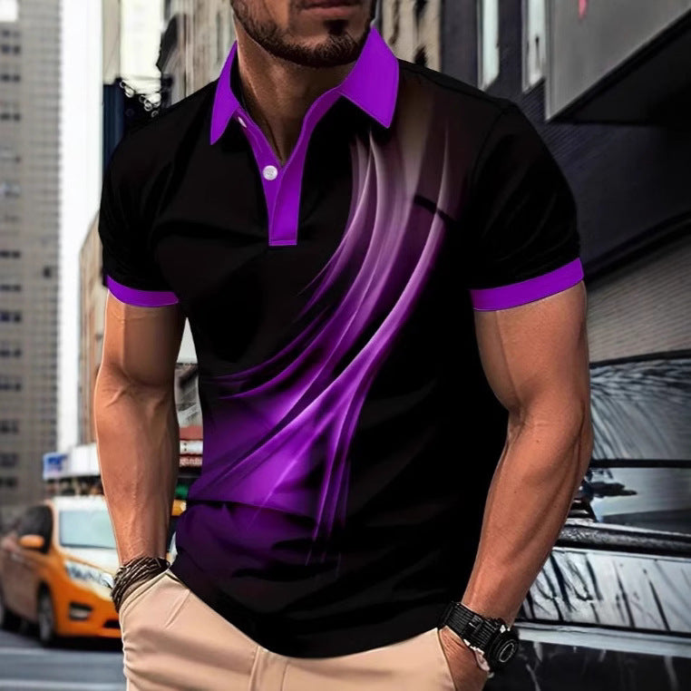Men’s Printed Color Short-sleeved Lapel Shirt