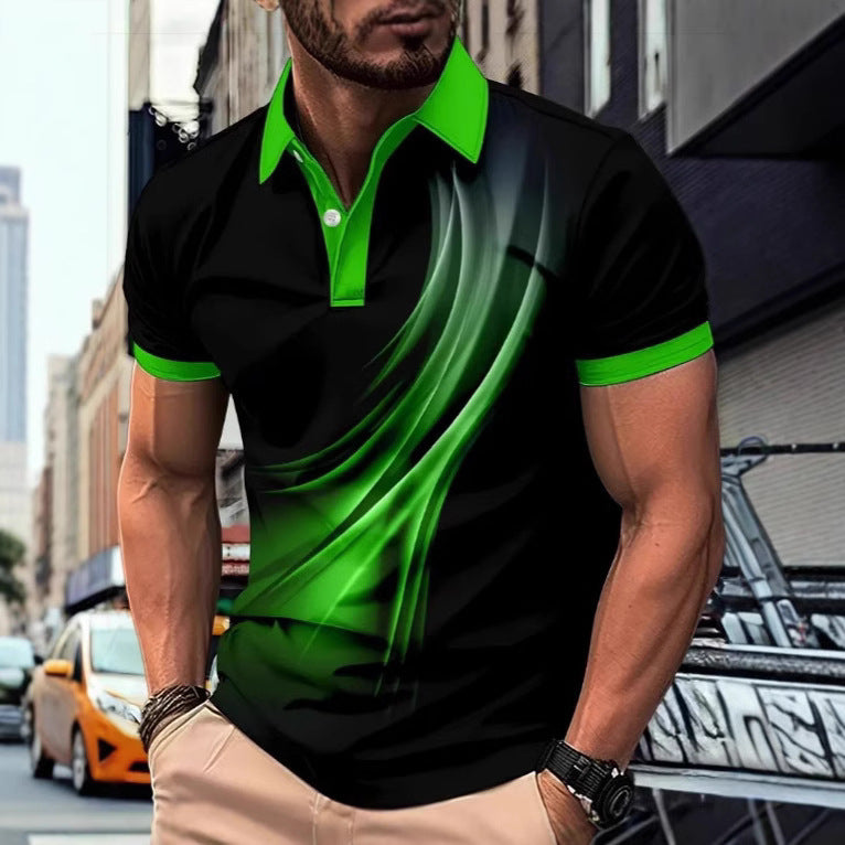 Men’s Printed Color Short-sleeved Lapel Shirt