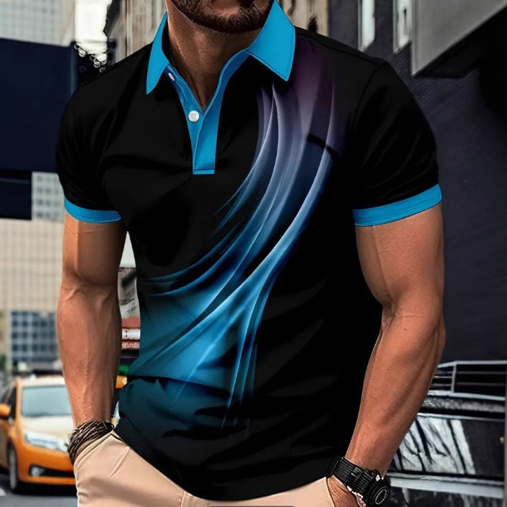 Men’s Printed Color Short-sleeved Lapel Shirt