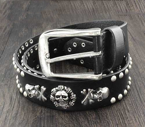 Personality Skull Rivet Cowhide Belt - Black / 150cm