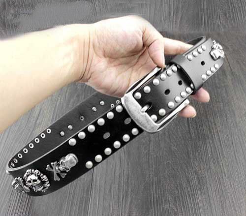 Personality Skull Rivet Cowhide Belt - Black / 150cm