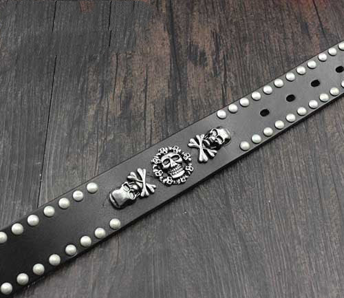 Personality Skull Rivet Cowhide Belt - Black / 150cm