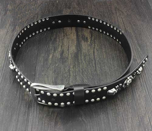 Personality Skull Rivet Cowhide Belt - Black / 150cm